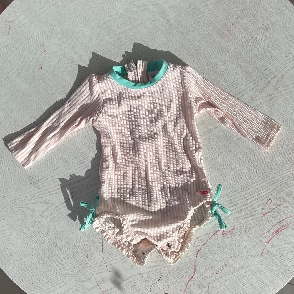 Ruffle Butts Striped Long Sleeve Baby Swimsuit